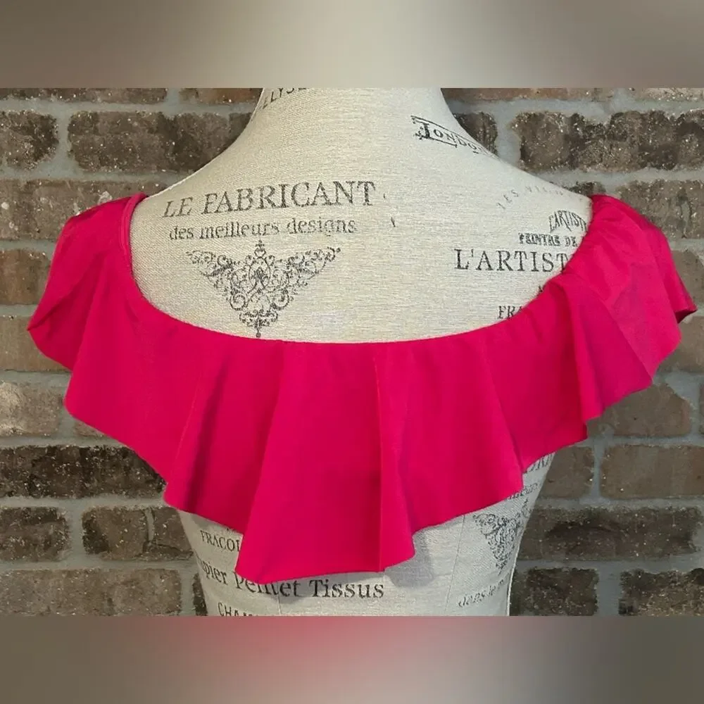 Trina Turk hot pink ruffle off the shoulder bandeau bikini top size 4